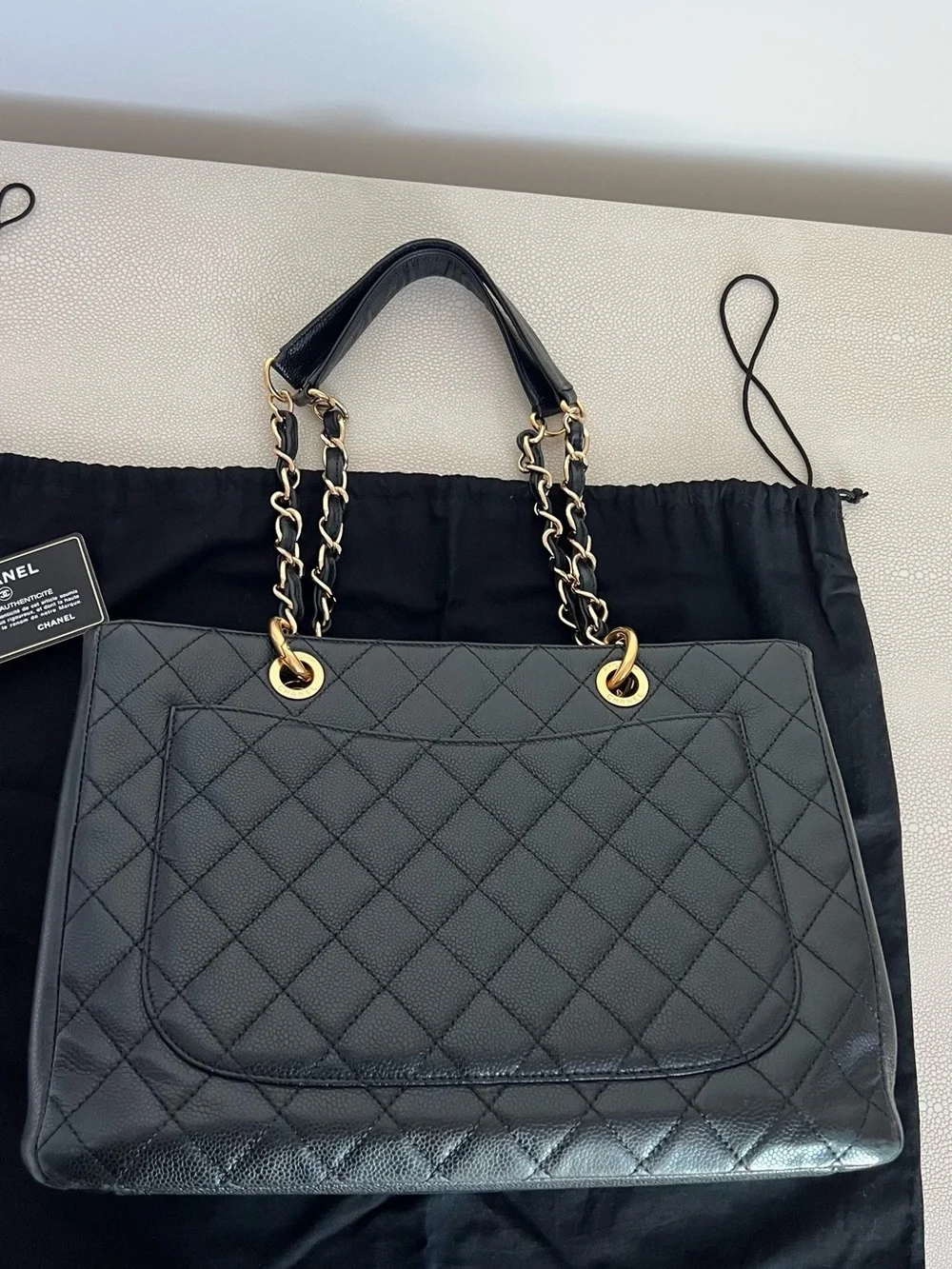 Chanel grand shopping tote in black caviar